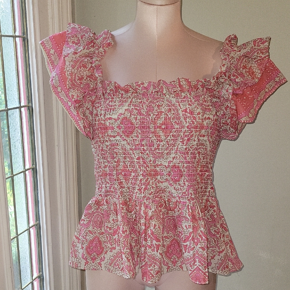 Floral Pink Smocked Women's Top